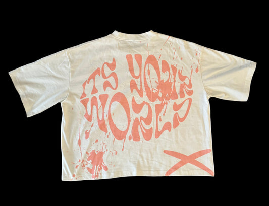 boxy cropped pink and white